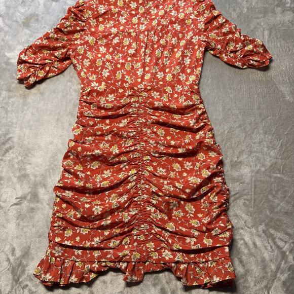 Veronica Beard Red Floral Josephine Ruched Mini Dress Womens Size 8 Silk - Picture 15 of 15